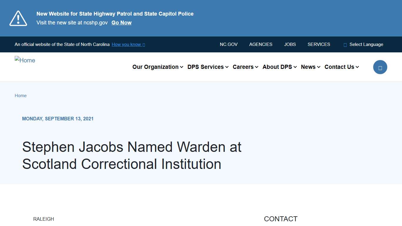 Stephen Jacobs Named Warden at Scotland Correctional Institution | NC DPS