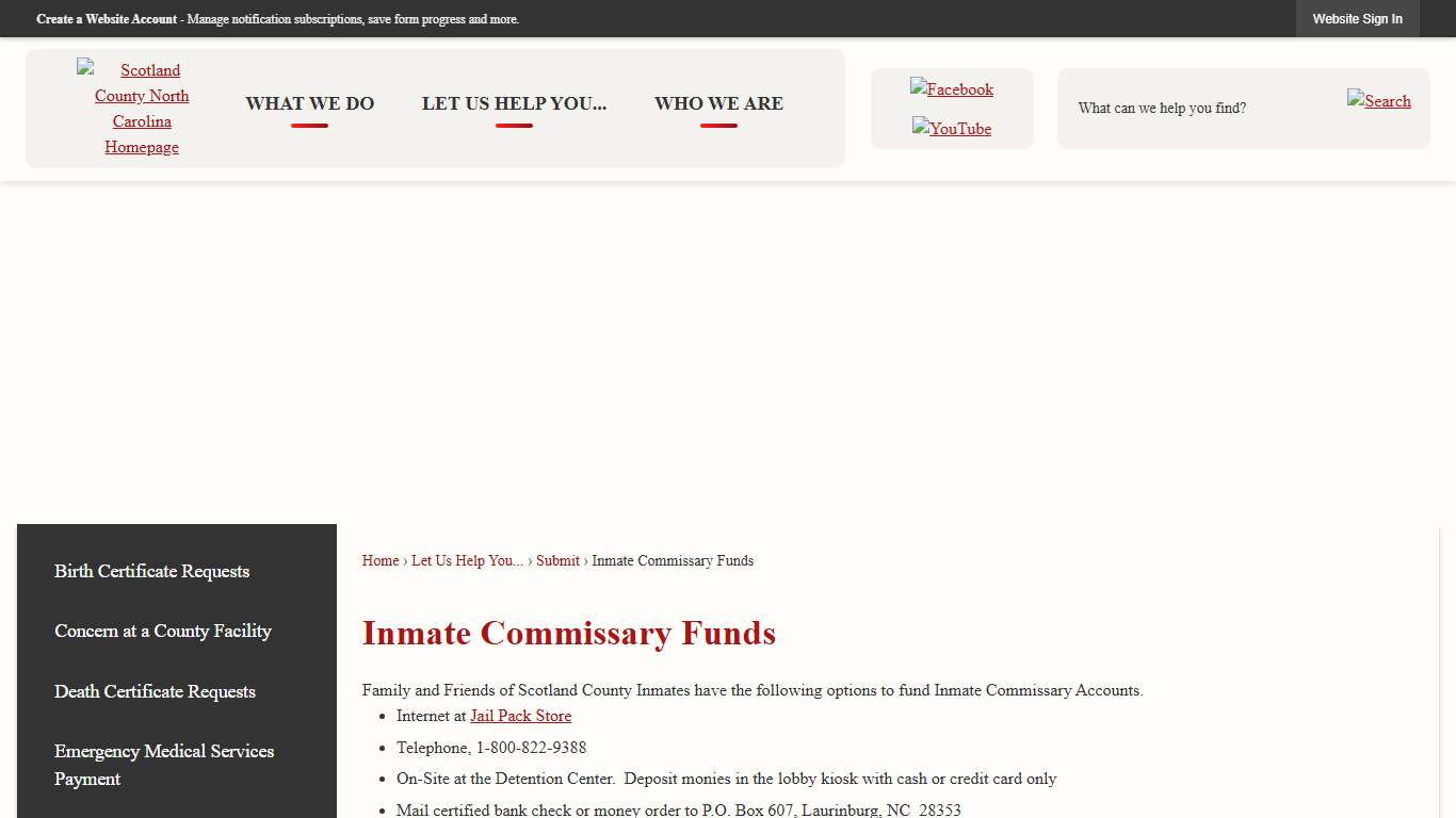 Inmate Commissary Funds | Scotland County, NC